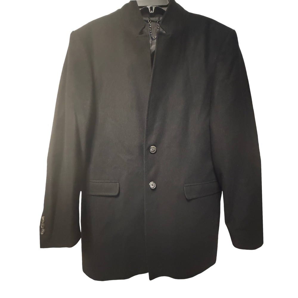 RNT 23 Ron Tomson Mens Black Wool Blend Car Pea Coat‎ Size XL 42 Made in Italy